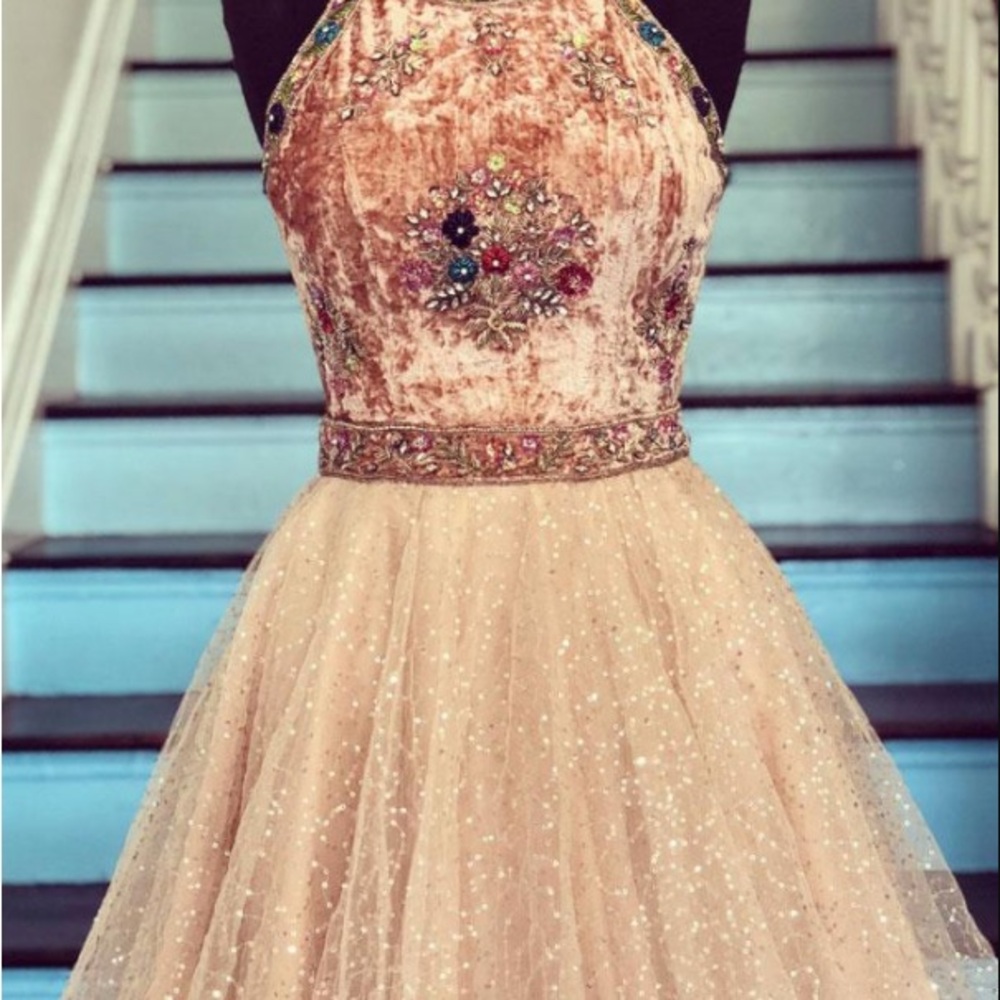 Sherri Hill Gold Embellished Prom Dress